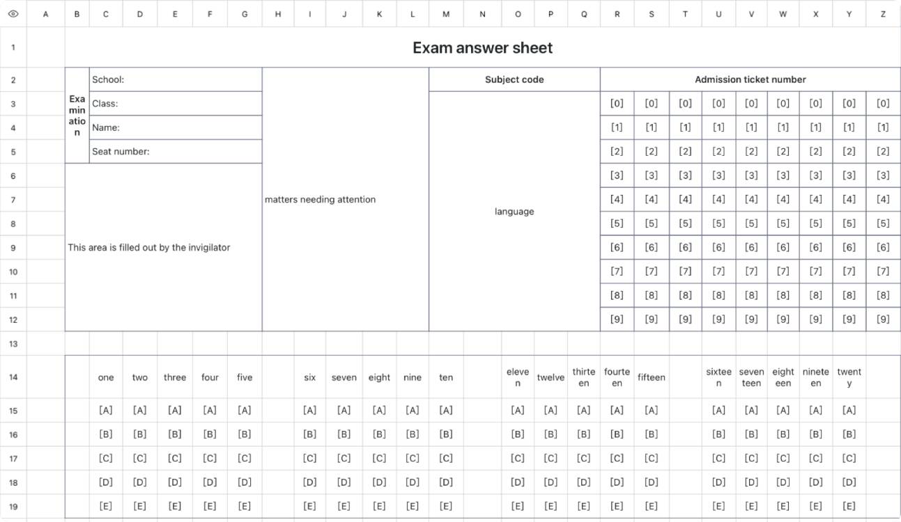 Answer sheet for the exam 1